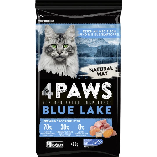 Paws Blue Lake Premium Trockenfutter Reich An MSC Fisch Mit Süsskartoffel 400G