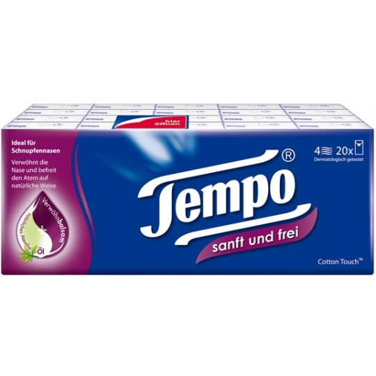 Tempo Sanft & Frei Taschentücher Mit Pflegebalsam 20x 9ST 3 Tempo Sanft & Frei Taschentücher Mit Pflegebalsam 20x 9ST